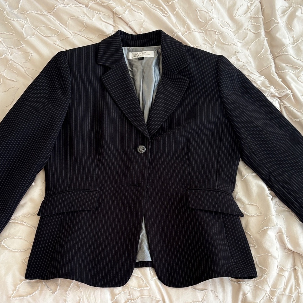 St. John Collection Black Pinstripe Button Blazer
